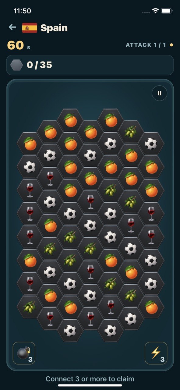 The Spain attack board — oranges, olives, footballs and wine