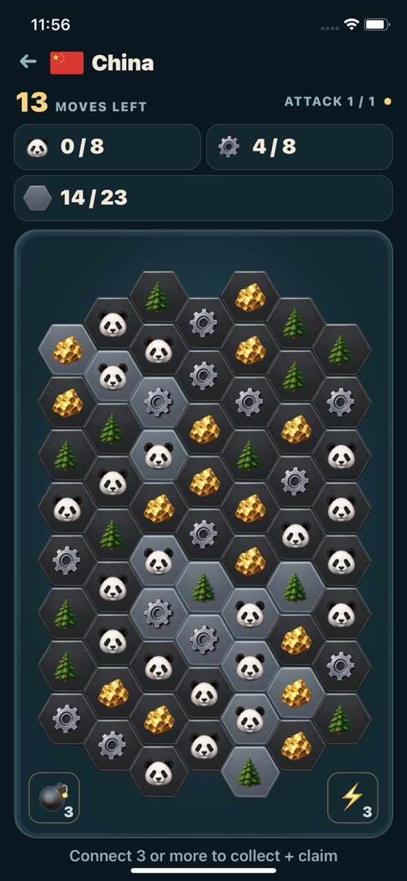 A real OWNLAND: WORLD attack board — the China hex field